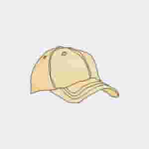 A yellow hat and a white cap on top of a table.