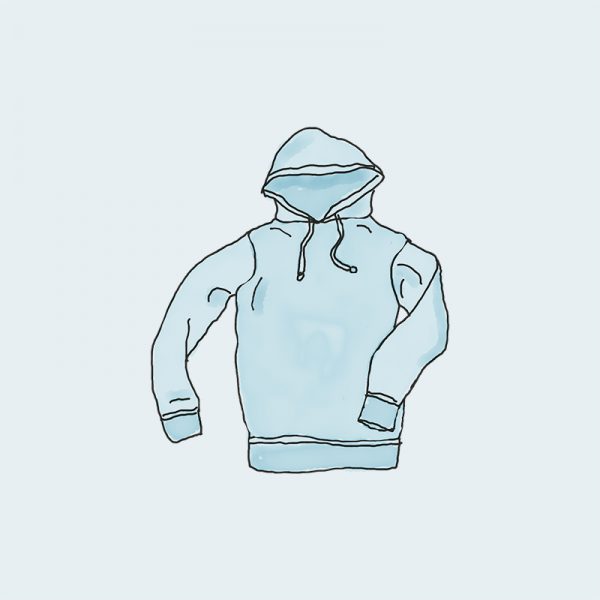 A drawing of a hoodie on a white background