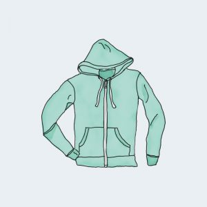 A drawing of a hoodie with a pocket.