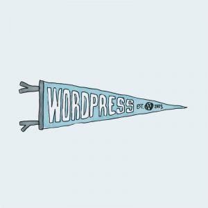 A blue pennant with the word wordpress on it.