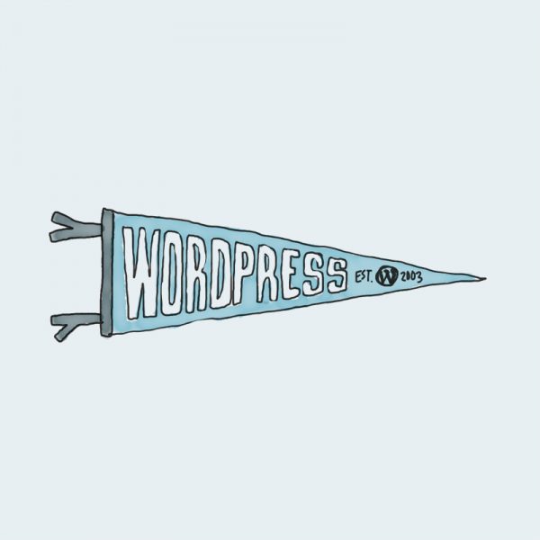 A blue pennant with the word wordpress on it.