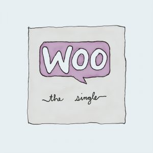 A purple woo logo on top of a white paper.