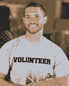 A man in a white shirt is smiling